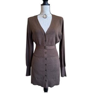 Brown Belted Cardigan Mini Dress / Long Cardigan | S/M